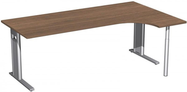 geramöbel PC-Schreibtisch rechts starr, C Fuß Blende optional, 2000x1200x720, Nussbaum/Silber, N-648317-NS