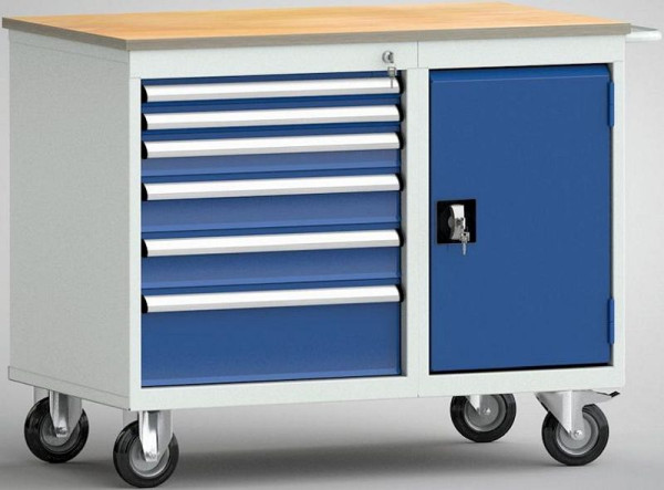 KLW Standard-Werkbank, 1000 x 620 x 830 mm, mit Buchen-Multiplexplatte, links: 50EA/50EA/75EA/100EA/100EA/175EA; rechts: Türe 550 mm, WS824N-1000M20-E1903