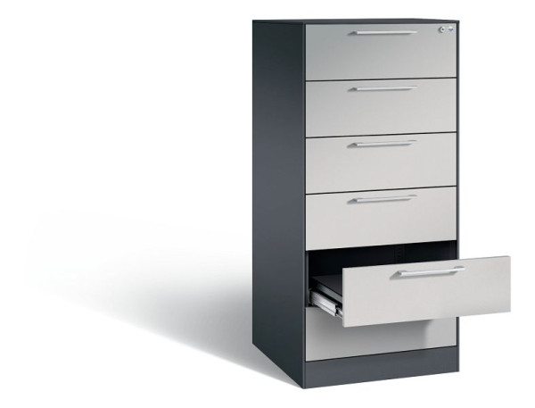 C+P Karteischrank Asisto, H1310xB562xT600mm, Farbe: Schwarzgrau / Weißaluminium, Bügelgriff, 146224-622 S10048