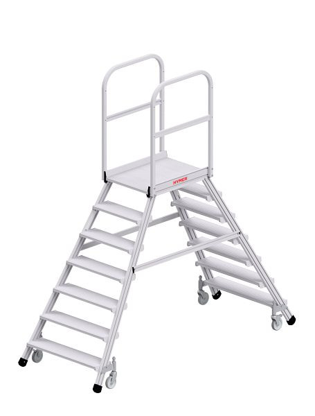 HYMER Podesttreppe fahrbar, beidseitig begehbar, 2x7 Stufen, 618907