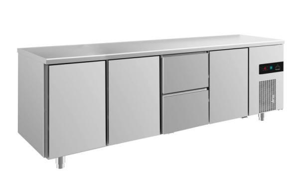 A&S Polarny Kühltisch -2 bis +8°C mit 3x Türen und 1x zwei Schubladen mittig-rechts, 2330 x 700 x 850 mm, KT4TTZT