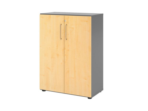 Hammerbacher Schrank 938T3, 3 OH, Korpus: Graphit / Front: Ahorn, 80x41,7x110 cm (BxTxH), Hinterlegschloss, Metallgriff BS, V938T3/G/3/BS