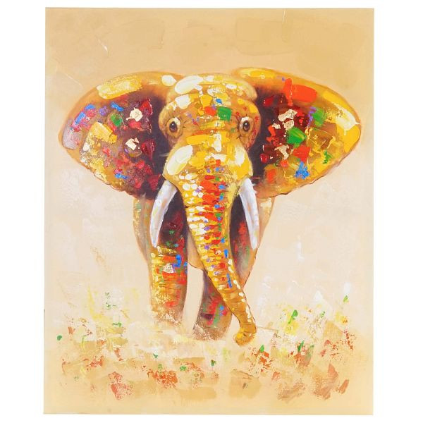 Mendler Ölgemälde Elefant, 100% handgemaltes Wandbild Gemälde XL, 100x80cm, 44742