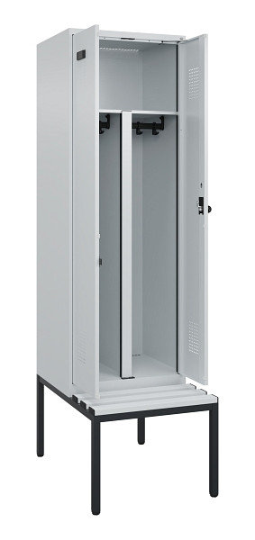 C+P PSA Doppel-Spind Evolo PLUS, Bank, 2 Abteile, 2120x600x815mm, 7035/7035, Drehriegel, Sitzfläche Kunststoff, Sitzbank, 0490527-20P S10067
