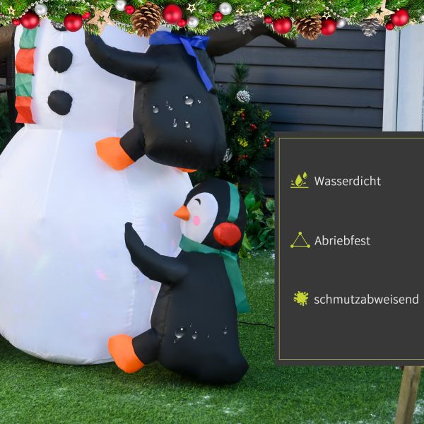 HOMCOM Weihnachten aufblasbarer Schneemann mit 3 Pinguinen LEDs Polyester 140 x 70 x 180 cm, 844-232V90