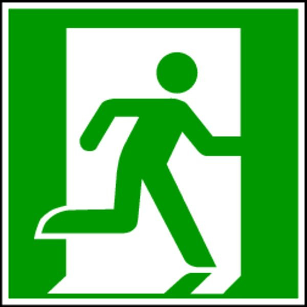 Schilder Klar Rettungszeichen Notausgang rechts DIN EN ISO 7010, 200x200x1.5 mm Kunststoff langnachleuchtend, 1591/92