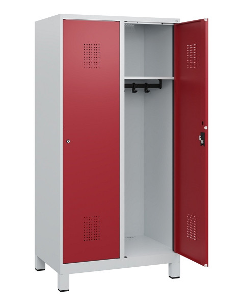 C+P Spind Evolo PLUS, Füße, 2 Abteile, 1630x800x500mm, 7035/3003, Zylinderschloss, 0490105-22 S10026