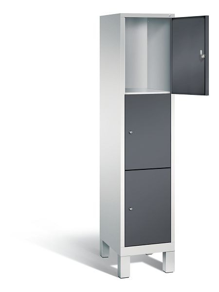 C+P Schließfachschrank Evolo, H1850xB420xT500mm, Farbe: Lichtgrau / Schwarzgrau, 3 Fächer, 48010-123 S10060