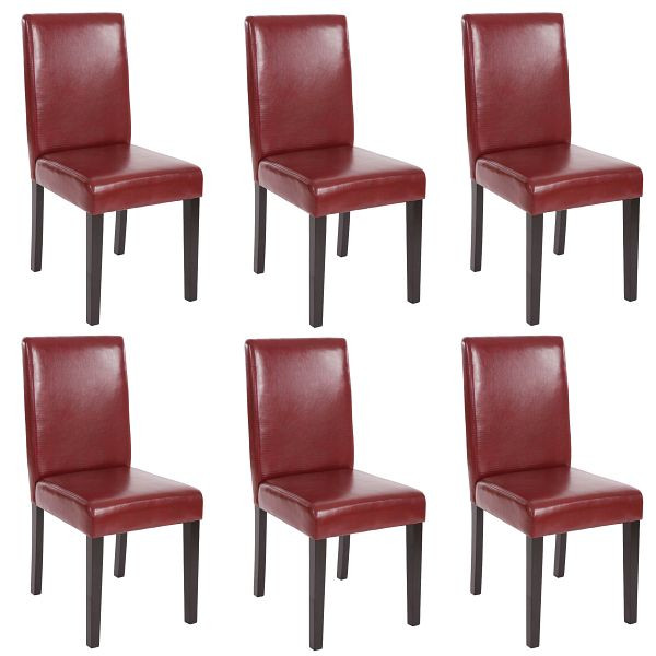 Mendler 6er-Set Esszimmerstuhl Stuhl Küchenstuhl Littau, Kunstleder, rot-braun, dunkle Beine, 33692+33706