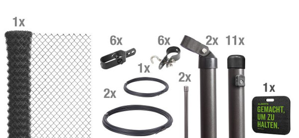Alberts Maschendrahtzaun als Zaun-Komplettset, zum Einbetonieren mit Kniekissen,anthrazit-metallic, Höhe 125 cm, Länge 25 m, 697204