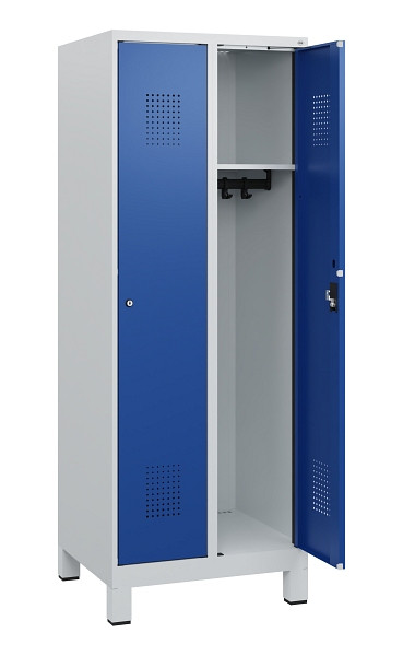 C+P Spind Evolo PLUS, Füße, 2 Abteile, 1630x600x500mm, 7035/5010, Zylinderschloss, 0490105-20 S10030