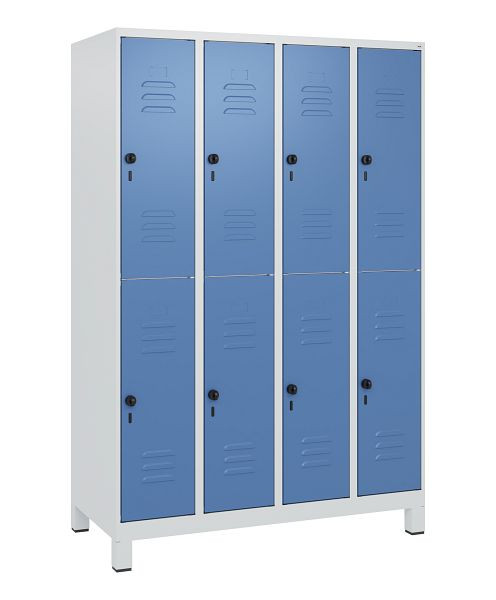 C+P Doppelstöckiger Spind Classic PLUS, Füße, 4 Abteile, 1800x1200x500mm, 7035/5023, Drehriegel, 0803107-40 S10005