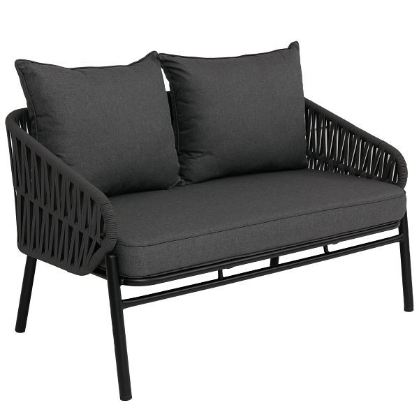 Mendler Aluminium-Gartenbank HWC-P90, Gartensofa Outdoor Sitzbank, Seilgeflecht Rope Stoff/Textil (180g/m²), anthrazit, 120222