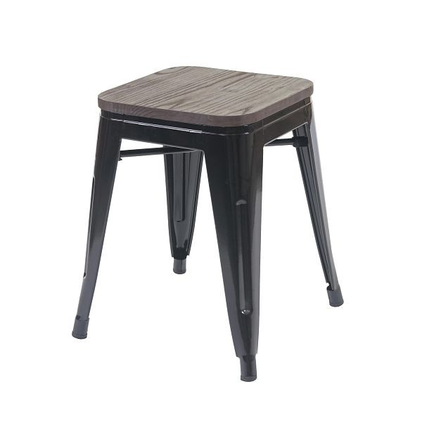 Mendler Hocker HWC-A73 inkl. Holz-Sitzfläche, Metallhocker Sitzhocker, Metall Industriedesign stapelbar, schwarz, 74908