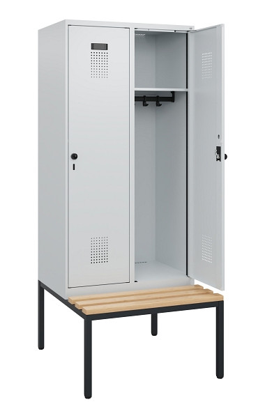 C+P Spind Evolo PLUS, 2 Abteile, 1950x800x815mm, 7035/7035, Drehriegel, Sitzfläche Buche-Hartholz, Sitzbank, 0490505-22 S10013