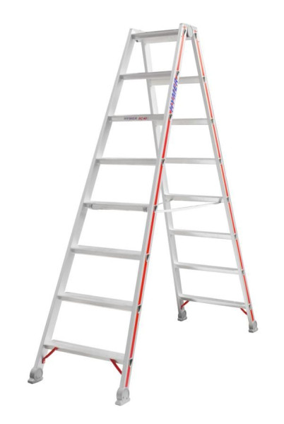 HYMER Stufenstehleiter, beidseitig begehbar, 2x8 Stufen, Länge 2,02 m, Standhöhe: 1,34 m, 402416
