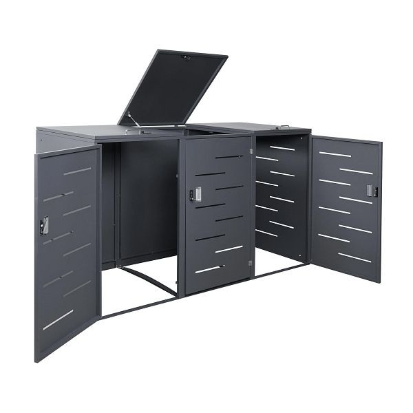 Mendler 3er-Mülltonnenverkleidung HWC-E83, Mülltonnenbox Mülltonnenabdeckung, erweiterbar 108x61x76cm, anthrazit, Stahl 75kg, 68810+68808+68809