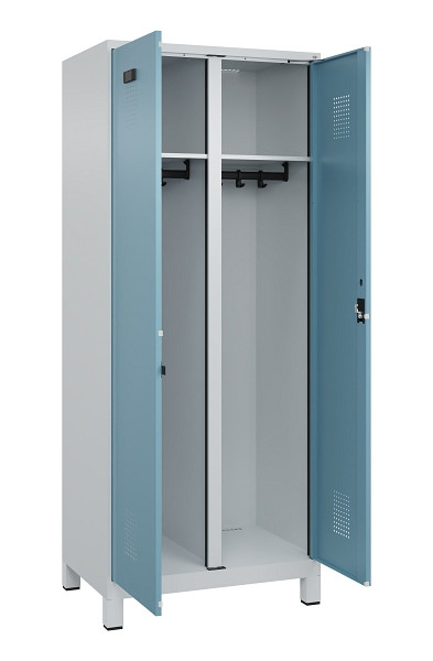 C+P Schwarz-Weiß-Spind Evolo PLUS, mit Füßen, 2 Abteile, 1950x800x500mm, 7035/0, 2406015 RDS Architekturblau, Zylinderschloss, 049012-22 S10036
