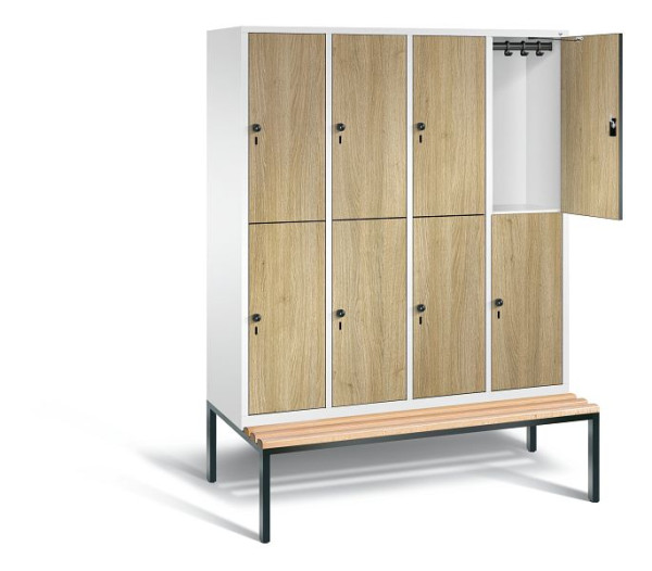 C+P Spind doppelstöckig Evolo, H2090xB1590xT810mm, Farbe: Verkehrsweiß / Dekor Eiche Sereno, 48350-42 S10186