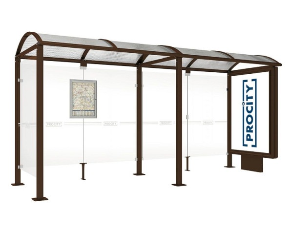 Procity Wartehalle Vierkantrohr - 1 Leuchtkasten Auf Mittelfuß & 1 Seitenverkleidung, Farbe RAL 8017, 529359.8017