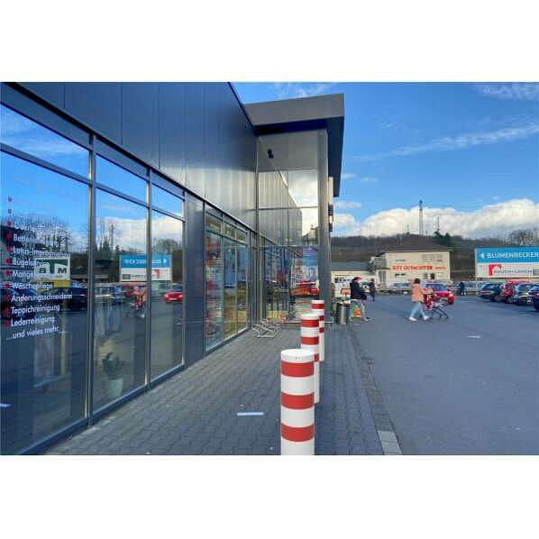 Schake Absperrpfosten Typ 40324B -ortsfest-, zum Einbetonieren, Stahlrohr Ø 323,1mm, Gesamtlänge: 2400mm, feuerverzinkt, weiß / rot, 40324B