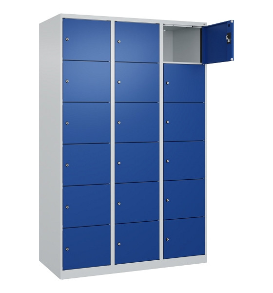 C+P Schließfachschrank Evolo PLUS, 18 Fächer, 1850x1200x500mm, 7035/5010, 049000-326 S10006