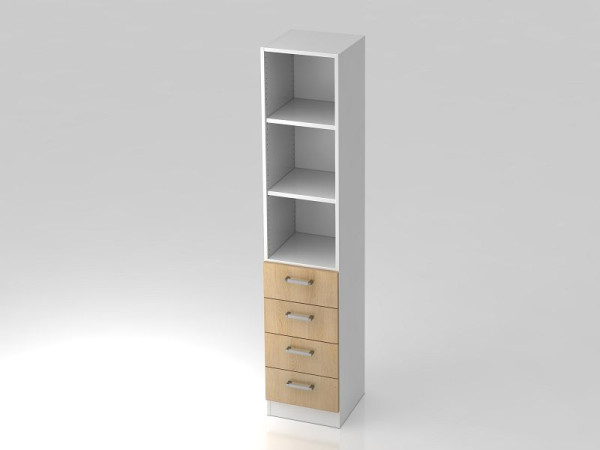 Hammerbacher Schubkasten-Schrank 5OH, 4 Schübe, Sockelblende, Chromgriff Weiß/Eiche, 40,6x42x200,4 cm (BxTxH), V7600/W/E/CE