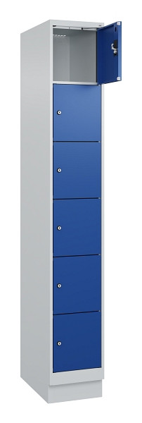 C+P Schließfachschrank Evolo PLUS, mit Sockel, 6 Fächer, 1950x300x500mm, 7035/50, Frontfarbe RAL 5010 Enzianblau, 049020-106 S10006