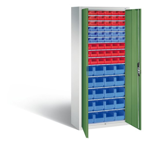 C+P Magazinschrank Serie 13, H1690xB700xT300mm, Farbe: Lichtgrau / Resedagrün, Muldengriff, 133413-27 S10038