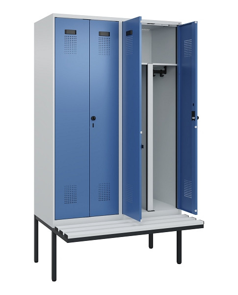 C+P PSA Doppel-Spind Evolo PLUS, Bank, 4 Abteile, 2120x1200x815mm, 7035/5023, Drehriegel, Material Sitzfläche Kunststoff, 0490427-40P S10062