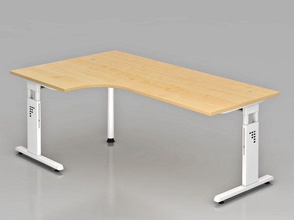Hammerbacher Winkeltisch C-Fuß 200x120cm 90° Ahorn/Weiß, Winkelform 90°, horizontale Kabelwanne, links oder rechts montierbar, VOS82/3/W
