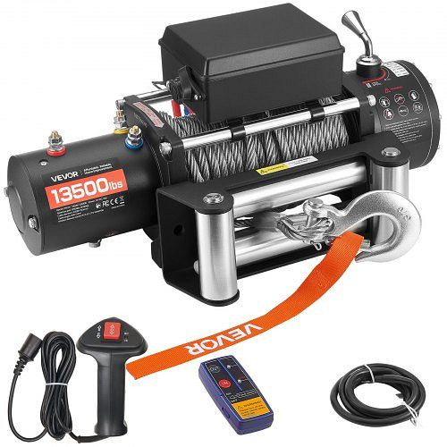 VEVOR 12V Elektrische Seilwinde 6100 kg, 24 m Seil, kabellose & kabelgebundene Fernbedienung, IP55 Offroadwinde, GSSDDJP135004PUN3001V9