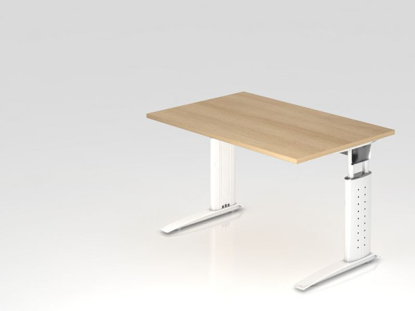 Hammerbacher Schreibtisch C-Fuß 120x80cm Eiche/Weiß, Arbeitshöhe 68-86 cm einstellbar, VUS12/E/W