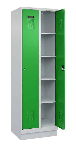 C+P Wäsche-Spind Evolo PLUS, mit Sockel, 2 Abteile, 1950x600x500mm, 7035/6037, Verschluss Zylinderschloss, Ablageböden 8, 049020-20B S10038