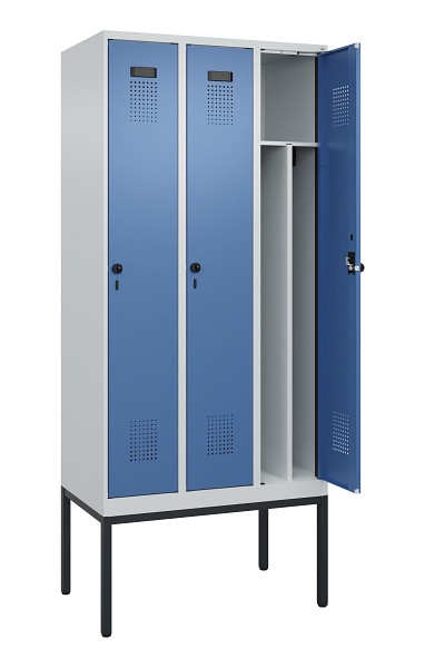 C+P Spind Evolo PLUS, Gestell, 3 Abteile, 2120x900x500mm, 7035/5023, Verschluss Drehriegel, 0490307-30F S10008
