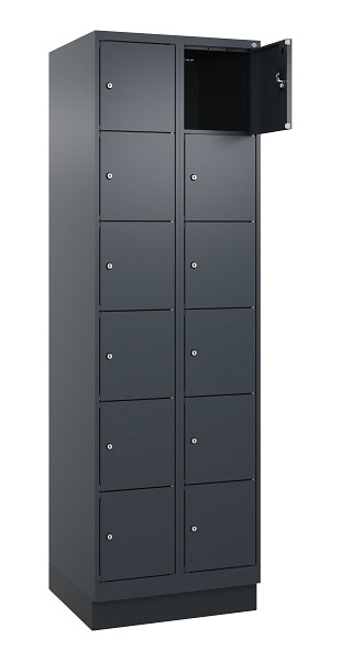 C+P Schließfachschrank Evolo PLUS, mit Sockel, 12 Fächer, 1950x600x500mm, 7016/7, Frontfarbe RAL 7016 Anthrazitgrau, 049020-206 S10016