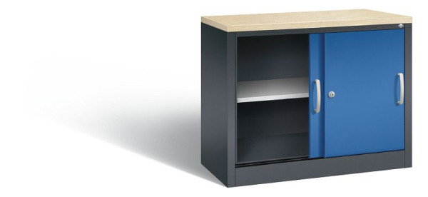 C+P Sideboard mit Schiebetüren Acurado, H720xB1000xT400mm, Farbe: Schwarzgrau / Enzianblau, Bügelgriff, 2 OH, 5725-00 S10111