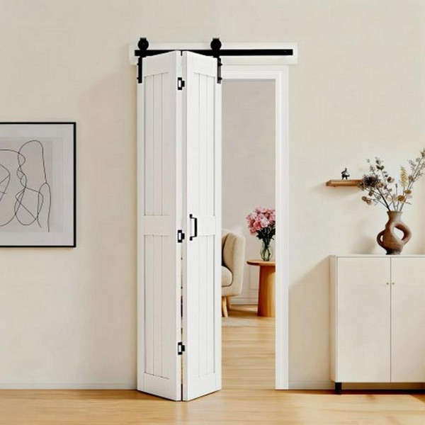 VEVOR Faltbare Schiebetür 914x2134mm MDF, inkl. Beschlagsatz, H-Rahmen, für Schlafzimmer/Wohnzimmer, Weiß (Montage nötig), MZBXHX3684INI9W5L001V0