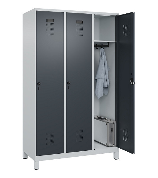 C+P Spind Evolo PLUS, mit Füßen, 3 Abteile, 1950x1200x500mm, 7035/7016, Verschluss Drehriegel, Ablageböden 3, 049010-32 S10012