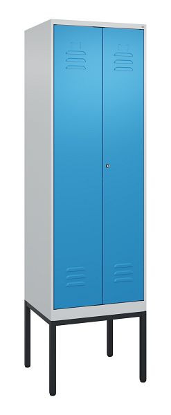 C+P Umkleidespind Classic PLUS, Doppel-Spind, Gestell, 2 Abteile, 2120x600x500mm, 7035/5012, Zylinderschloss, 0800327-20P S10019