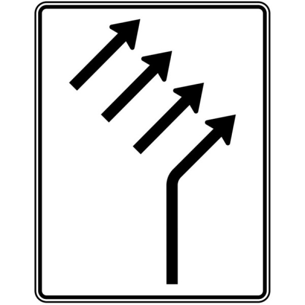 Stein HGS Zusammenführungstafel an einmündender Strecke, 1 Fahrstreifen plus 3 Streifen durchgehend Nr. 551-24, RA2/Flachform 3mm, ohne Entfernungsangabe, 1600x1250mm, 551-24-123
