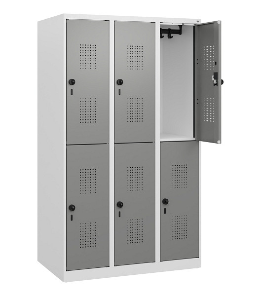 C+P Doppelstöckiger Spind Evolo PLUS, 6 Fächer, 1530x900x500mm, 7035/0004, Drehriegel, 0493005-30 S10014