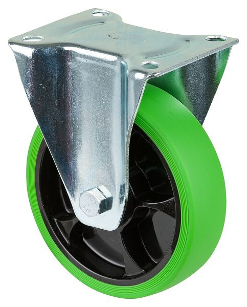 BS Rollen Transportrolle Bockrolle, thermoplastisches Gummirad, Reifen grün, Rollenlager, Platte, Durchmesser: 160 mm, VE: 2 Stück, L410.B44.161.04