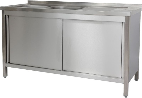 A&S Polarny Spülschrank 1600 x 700 x 850 mm 2 Becken links, mit Grundboden, 700 mm Tiefe, SPSCH1672BL