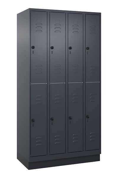 C+P Doppelstöckiger Spind Classic PLUS, Sockel, 4 Abteile, 1950x1000x500mm, 7016/7016, 080320-49 S10012