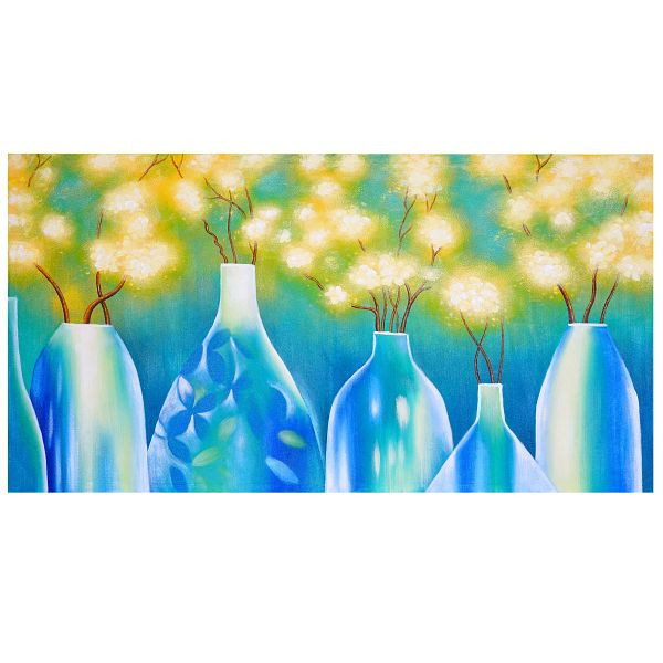Mendler Ölgemälde Vasen, 100% handgemaltes Wandbild Gemälde XL, 135x70cm, 51278