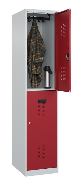 C+P Doppelstöckiger Spind Evolo PLUS, 2 Fächer, 1850x400x500mm, 7035/3003, Zylinderschloss, 049300-12 S10031