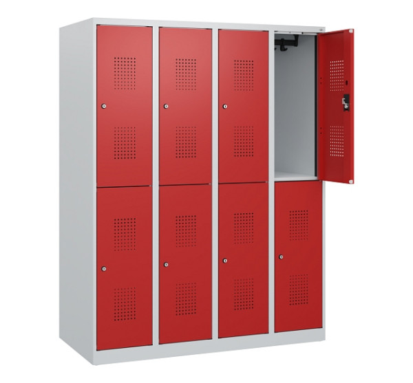 C+P Doppelstöckiger Spind Evolo PLUS, 8 Fächer, 1530x1200x500mm, 7035/3000, Zylinderschloss, 0493005-40 S10024