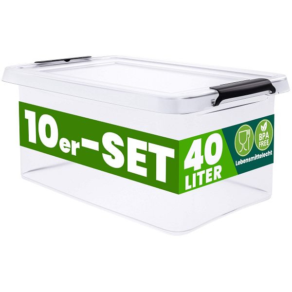 DEUBA Aufbewahrungsbox, VE: 10er-Set 58x39x26cm 40L transparent stapelbar, 997684