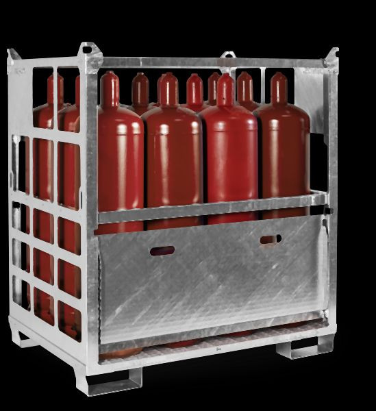 DENIOS Gasflaschenpalette aus Stahl, feuerverzinkt, für 12 Gasflaschen mit max. Ø 320 mm, 325940